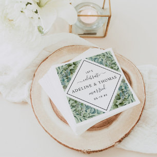Guardanapo De Papel Casamento Geométrico Elegante Eucalyptus Greenery