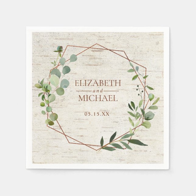 Guardanapo De Papel Casamento Geométrico Eucalyptus Birch De Cobre Rus (Frente)