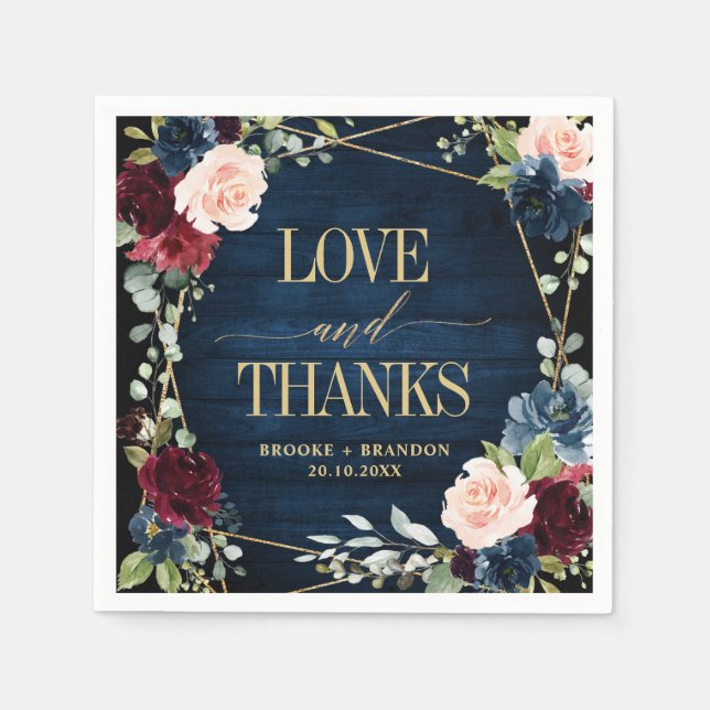 Guardanapo De Papel Casamento Geométrico Floral de Blush Marinho Burgu (Frente)