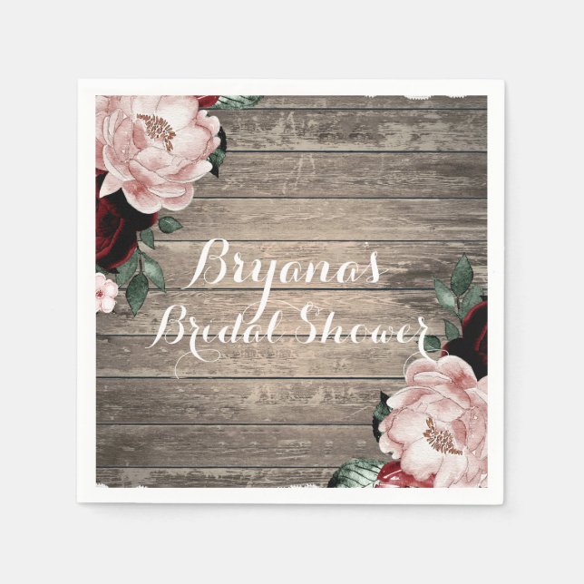 Guardanapo De Papel Casamento Glam Floral Rústico com Madeira e Renda  (Frente)