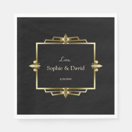Guardanapo De Papel Casamento Glam Royal Gold Preto Art Deco 20s