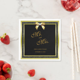 Guardanapo De Papel Casamento Glamouroso com Arco de Ouro e Brilho Pre