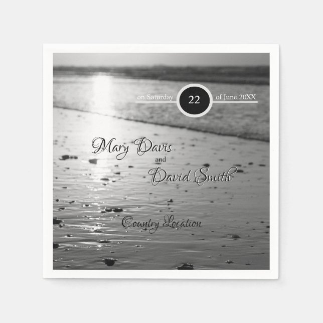 Guardanapo De Papel Casamento Glassy Sand Grayscale (Frente)