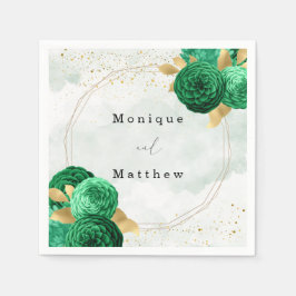 Guardanapo De Papel Casamento Glitter Geométrico Dourado Verde Emerald