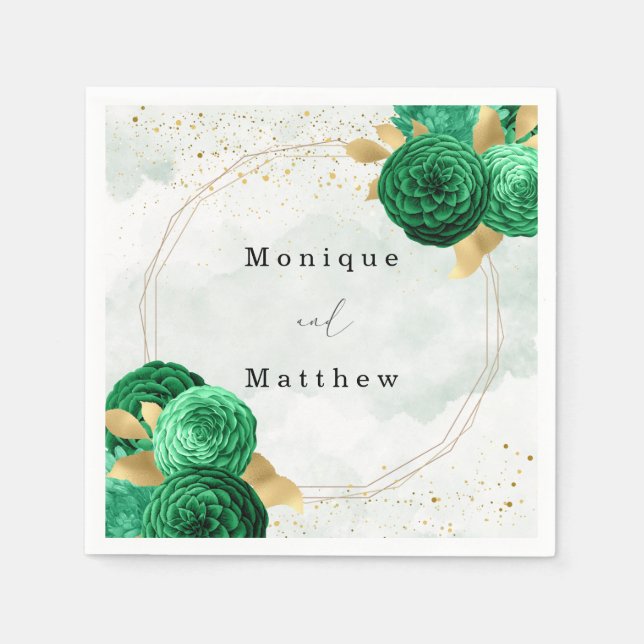 Guardanapo De Papel Casamento Glitter Geométrico Dourado Verde Emerald (Frente)