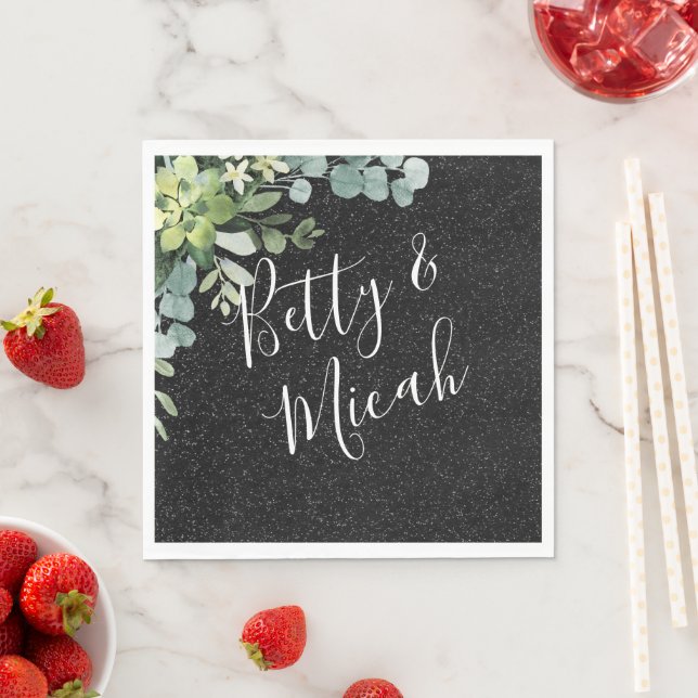 Guardanapo De Papel Casamento Glitter Negro e Eucalyptus (Insitu)