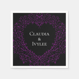 Guardanapo De Papel Casamento Gótico de Coração Roxo e Negro