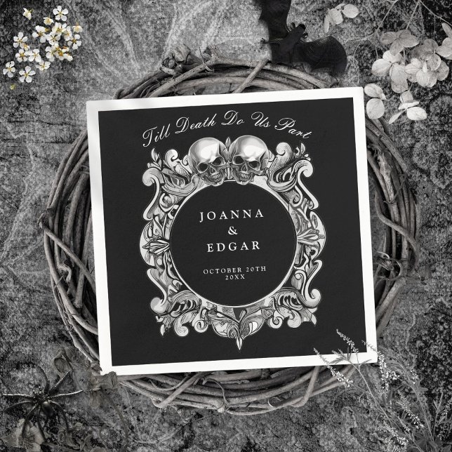 Guardanapo De Papel Casamento Gótico De Crânios Pretos E Brancos (Black And White Skulls Gothic Wedding Napkins)