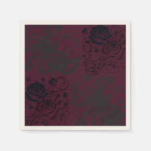 Guardanapo De Papel Casamento Gótico de Jardim Negro e Borgonha