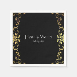 Guardanapo De Papel Casamento Gótico Dourado e Negra
