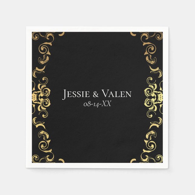 Guardanapo De Papel Casamento Gótico Dourado e Negra (Frente)