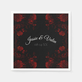 Guardanapo De Papel Casamento Gótico Elegante Floral Vermelho Profundo