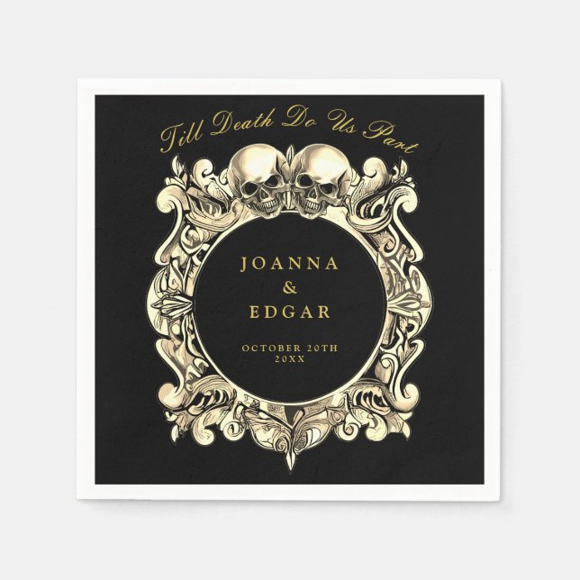 Guardanapo De Papel Casamento Gótico Preto E Dourado (Frente)