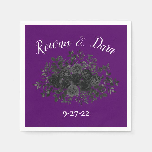 Guardanapo De Papel Casamento Gótico Rosa Roxo e Negro Napkins (Frente)