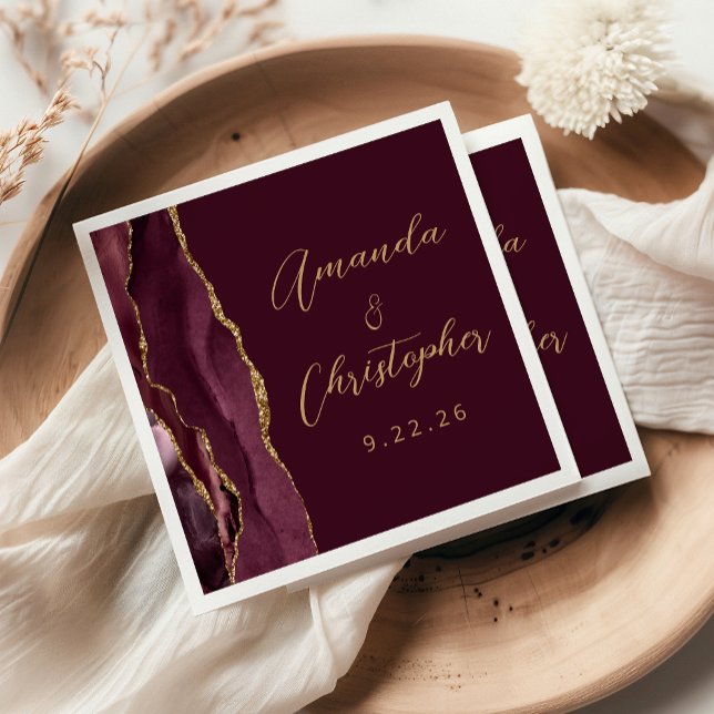 Guardanapo De Papel Casamento Grafite Dourado Agate Borgonha (Criador carregado)