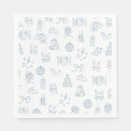 Guardanapo De Papel Casamento Ilustrado Azul Desenhado à Mão Espanhola