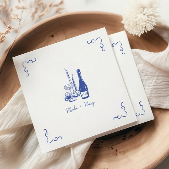 Guardanapo De Papel Casamento Ilustrado Branca E Manuscrito (Criador carregado)