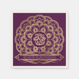 Guardanapo De Papel Casamento Indiano de Mandala Roxo e Dourado Napkin