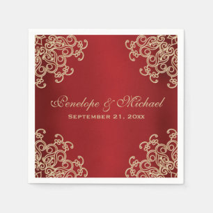 Guardanapo De Papel Casamento indiano vermelho e Dourado do estilo