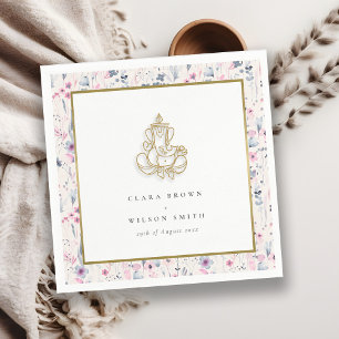 Guardanapo De Papel Casamento Índio de Blush Dourado Wildflower Ganesh