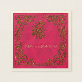 Guardanapo De Papel Casamento Índio Rosa e Dourado Pavão Napkin