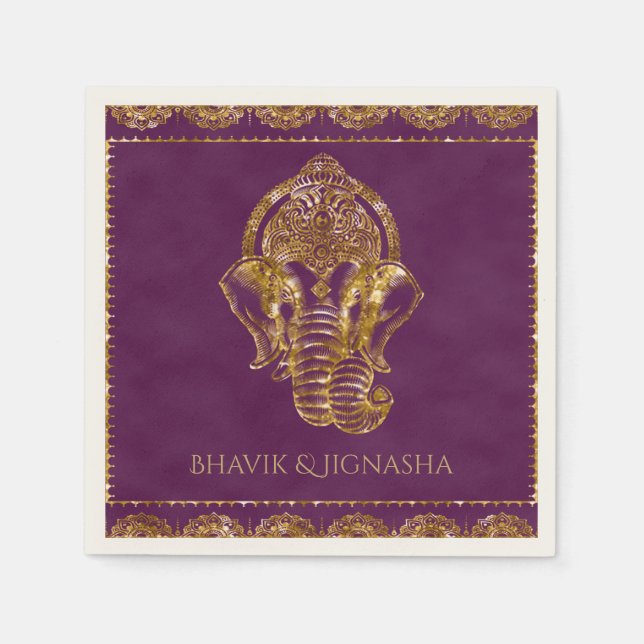Guardanapo De Papel Casamento Índio Roxo e Dourado, Napkin (Frente)