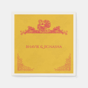 Guardanapo De Papel Casamento Índio Saffron e Pink Peacock Napkin