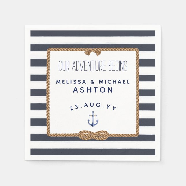 Guardanapo De Papel Casamento Infinito do Nó Náutico em Azul Marinho e (Frente)