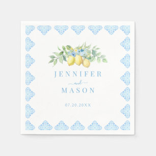 Guardanapo De Papel Casamento Italiano com Limão de Azulejos Azuis do