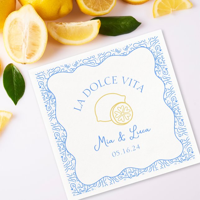 Guardanapo De Papel Casamento La Dolce Vita Lemon Blue Amalfi Itália (Criador carregado)