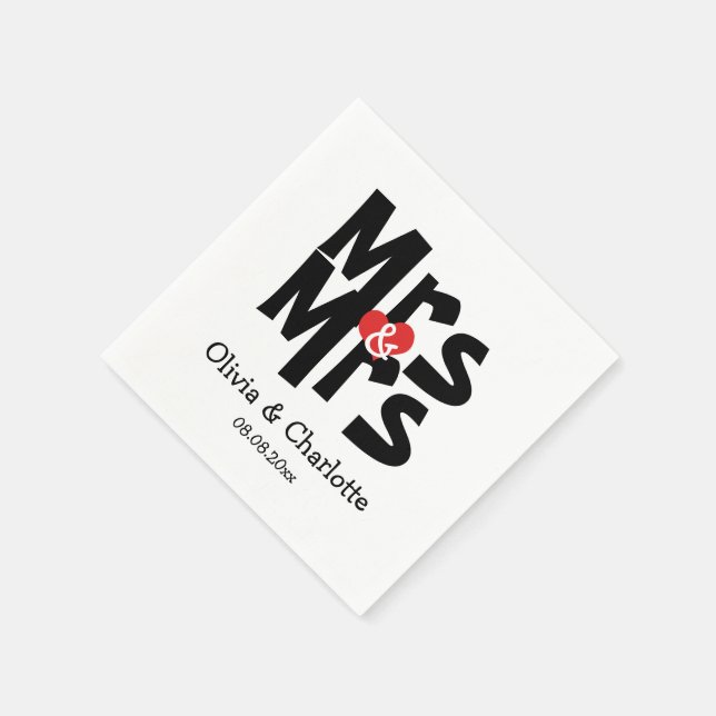 Guardanapo De Papel Casamento Lésbico Ousado da Sra e da Sra Moderna (Canto)