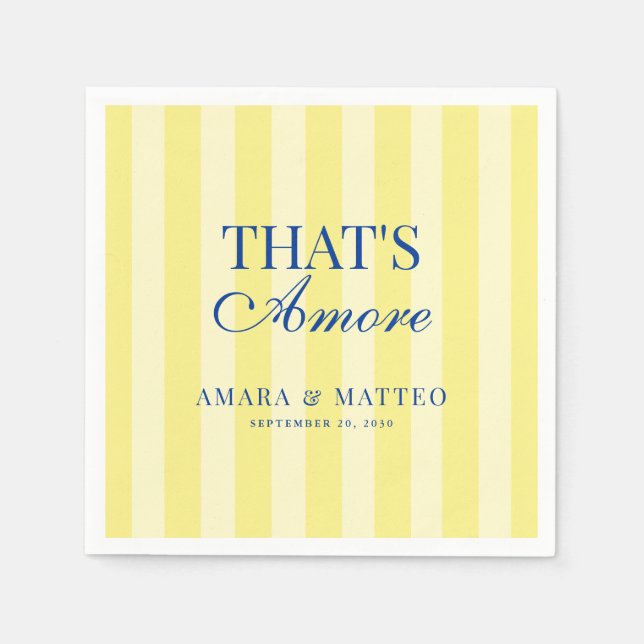 Guardanapo De Papel Casamento Listrado Azul e Amarelo That's Amore (Frente)