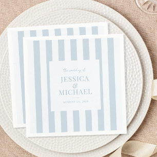 Guardanapo De Papel Casamento Listrado Azul Poeirento Moderno Elegante