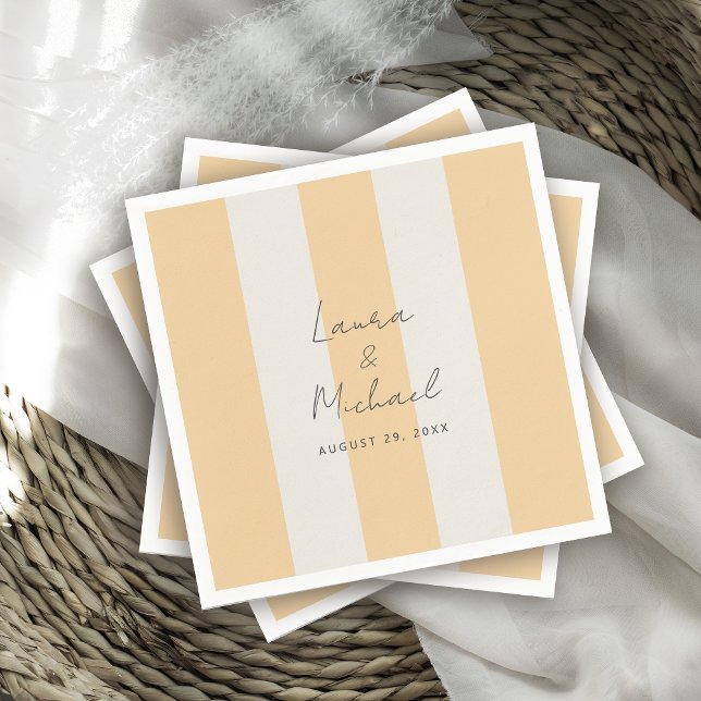 Guardanapo De Papel Casamento Listras de Cabana Amarelo Simples e Bege (Criador carregado)