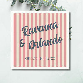 Guardanapo De Papel Casamento Listras Rosa Bege Azul Marinho Retro