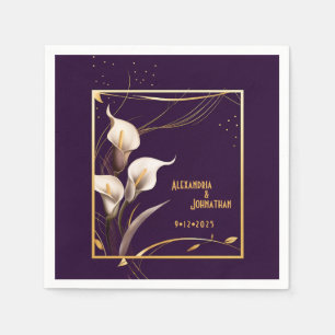 Guardanapo De Papel Casamento Luxuoso de Roxo e Ivory Calla Lily