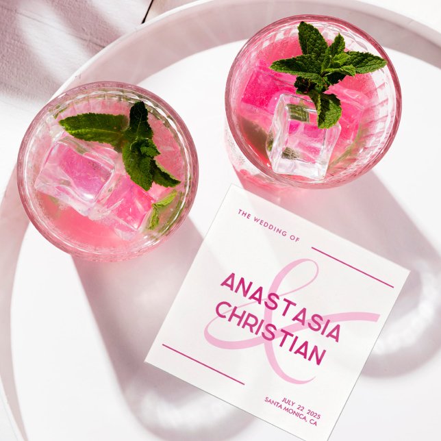 Guardanapo De Papel Casamento Magenta Moderno e Negrito (Criador carregado)