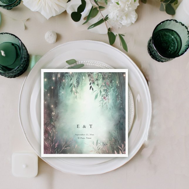 Guardanapo De Papel Casamento Mágico Dourado das Vinhas Florestais Enc (enchanted forest wedding napkin modern elegant romantic watercolor gold vines emerald mauve)