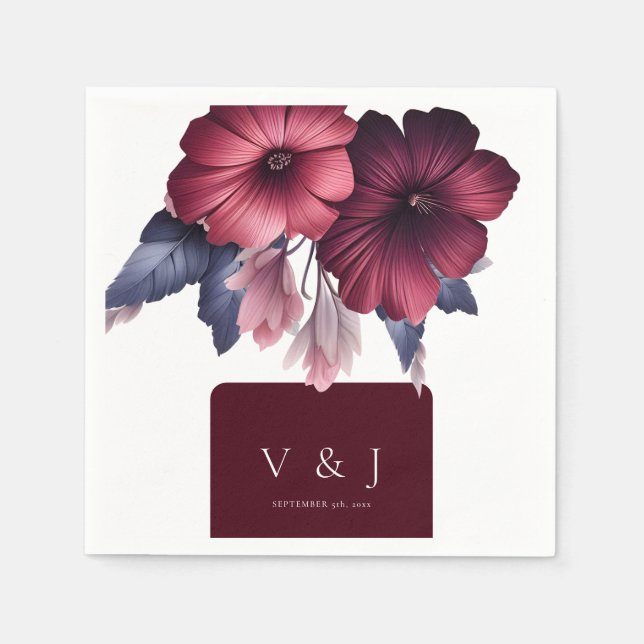 Guardanapo De Papel Casamento Magnólia Rosa Burgundy Gordo (Frente)