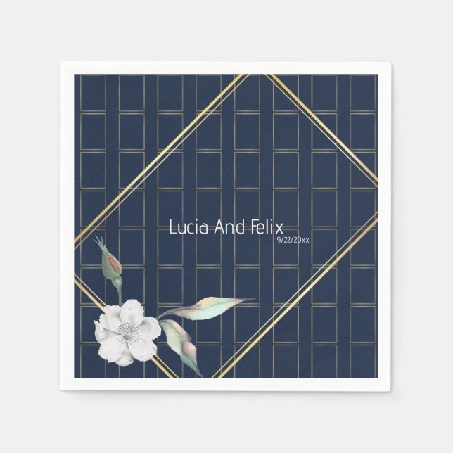 Guardanapo De Papel Casamento Marinho Azul Frame Mini Floral do Elegan (Frente)