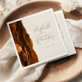 Guardanapo De Papel Casamento Marrom Laranja Ágata Dourado Marfim