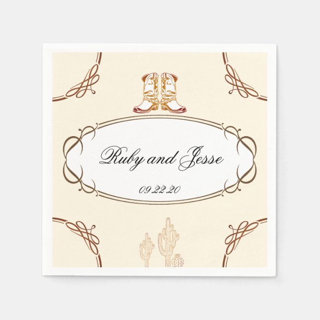 Guardanapo De Papel Casamento Marrom Negra Ocidental (Frente)