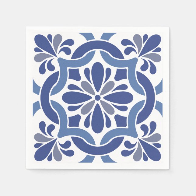 Guardanapo De Papel Casamento Mediterrâneo Costeiro Azul e Branco (Frente)