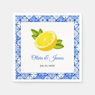Guardanapo De Papel Casamento mediterrânico de Limão Azulejo Azul