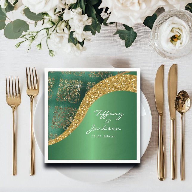Guardanapo De Papel Casamento Metálico Verde Com Glam Dourado (Criador carregado)