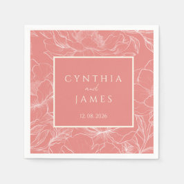 Guardanapo De Papel Casamento Minimalista Botânico de Coral Rosa