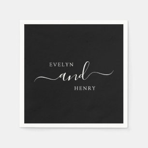 Guardanapo De Papel Casamento Minimalista Branco e Preto Chic