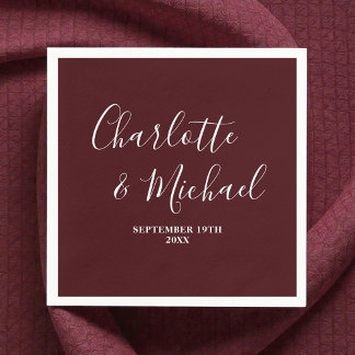 Guardanapo De Papel Casamento Minimalista com Letra Elegante Burgundy