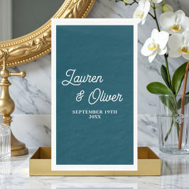 Guardanapo De Papel Casamento Minimalista com Letra em Azul Profundo