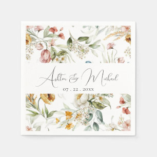 Guardanapo De Papel Casamento Minimalista de Flores Selvagens Modernas